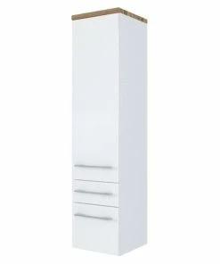 Midischrank DAVOS - Matt Weiß - Wotaneiche - Mit Schubfächer