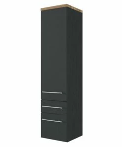 Midischrank DAVOS - Matt Grau/grafitgrau - Wotaneiche - Mit Schubfächer