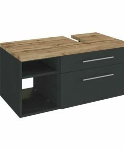 Unterbeckenschrank DAVOS - Grafitgrau - Wotaneiche - 90 Cm Breit