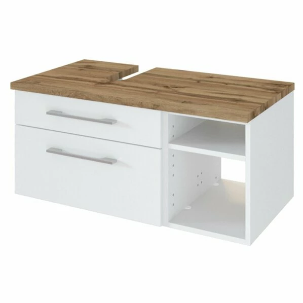 Unterbeckenschrank DAVOS - Weiß - Wotaneiche - 90 Cm Breit - Rechts - Links 3 Unterbeckenschrank DAVOS - Weiß - Wotaneiche - 90 Cm Breit - Rechts - Links