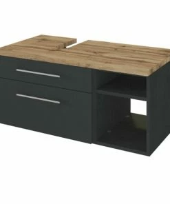 Unterbeckenschrank DAVOS - Grafitgrau - Wotaneiche - 90 Cm Breit - Links