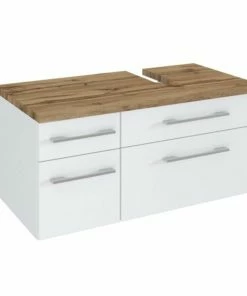 Unterbeckenschrank DAVOS - Weiß - Wotaneiche - 90 Cm Breit - Rechts