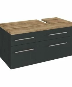 Unterbeckenschrank DAVOS - Grafitgrau - Wotaneiche - 90 Cm Breit - Rechts