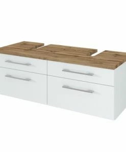 Unterbeckenschrank DAVOS - Weiß - Wotaneiche - 120 Cm Breit - Für 2 Becken