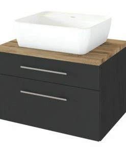 Waschtisch DAVOS - Grafitgrau - Wotaneiche - 60 Cm Breit