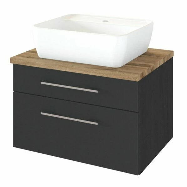 Waschtisch DAVOS - Grafitgrau - Wotaneiche - 60 Cm Breit 3 Waschtisch DAVOS - Grafitgrau - Wotaneiche - 60 Cm Breit