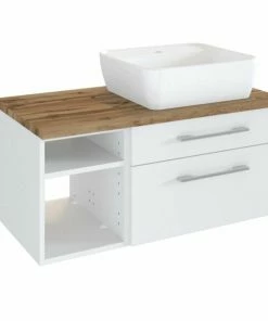 Waschtisch DAVOS - Becken Rechts - Weiß - Wotaneiche - 90 Cm Breit