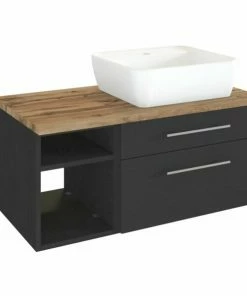 Waschtisch DAVOS - Grafitgrau-Wotaneiche - Inklusive Becken - 90 Cm