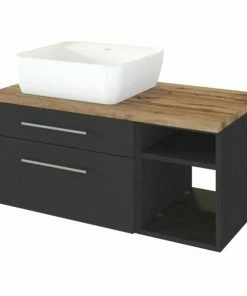 Waschtisch DAVOS - Grafitgrau-Wotaneiche - 90 Cm Breit