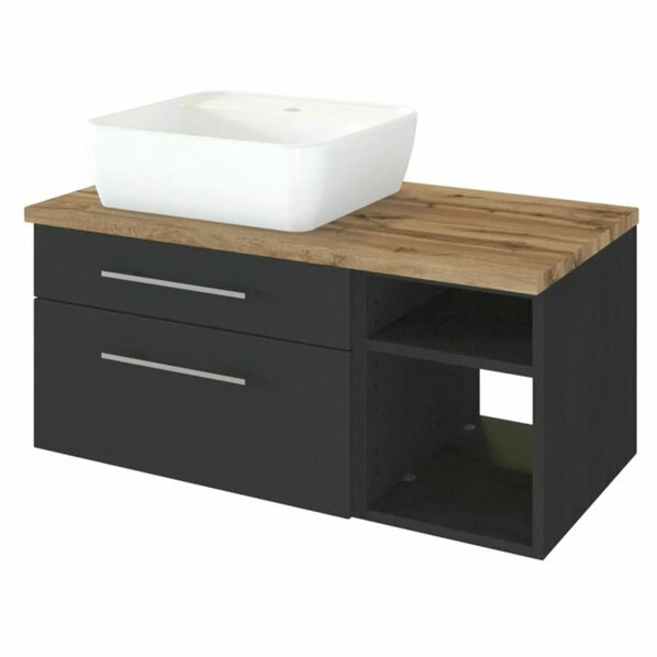 Waschtisch DAVOS - Grafitgrau-Wotaneiche - 90 Cm Breit 3 Waschtisch DAVOS - Grafitgrau-Wotaneiche - 90 Cm Breit