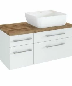 Waschtisch DAVOS - Weiß - 2 Schubkästen - Becken Rechts - 90 Cm Breit