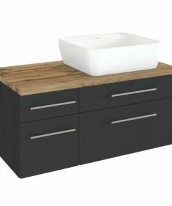 Waschtisch DAVOS - Grafitgrau - 2 Schubkästen - Becken Rechts - 90 Cm Breit