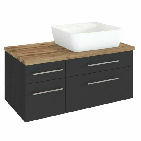 Waschtisch DAVOS - Grafitgrau - 2 Schubkästen - Becken Rechts - 90 Cm Breit 3 Waschtisch DAVOS - Grafitgrau - 2 Schubkästen - Becken Rechts - 90 Cm Breit