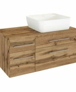 Waschtisch DAVOS - Wotaneiche - 2 Schubkästen - Becken Recht - 90 Cm Breit