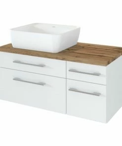 Waschtisch DAVOS - Weiß - 2 Schubkästen - Becken Links - 90 Cm Breit