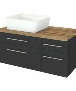 Waschtisch DAVOS - Grau-grafitgrau - 2 Schubkästen - Becken Links - 90 Cm Breit