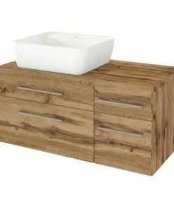 Waschtisch DAVOS - Wotaneiche - 2 Schubkästen - Becken Links - 90 Cm Breit