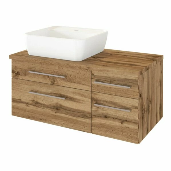 Waschtisch DAVOS - Wotaneiche - 2 Schubkästen - Becken Links - 90 Cm Breit 3 Waschtisch DAVOS - Wotaneiche - 2 Schubkästen - Becken Links - 90 Cm Breit