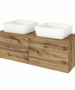 Waschtisch DAVOS - Wotaneiche - 2 Becken - 120 Cm Breit