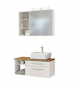 3-teiliges Badmöbel-Set DAVOS - Weiß - 90 Cm Breit - Becken Rechts