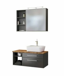 3-teiliges Badmöbel-Set DAVOS - Grau - 90 Cm Breit - Becken Rechts