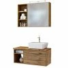 3-teiliges Badmöbel-Set DAVOS - Wotaneiche - 90 Cm Breit - Becken Rechts