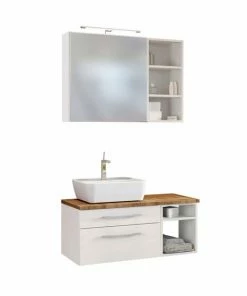 3-teiliges Badmöbel-Set DAVOS - Weiß - 90 Cm Breit - Becken Links