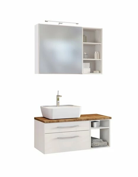 3-teiliges Badmöbel-Set DAVOS - Weiß - 90 Cm Breit - Becken Links 3 3-teiliges Badmöbel-Set DAVOS - Weiß - 90 Cm Breit - Becken Links