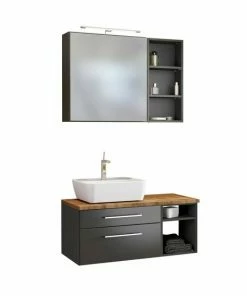 3-teiliges Badmöbel-Set DAVOS - Grau - 90 Cm Breit - Becken Links