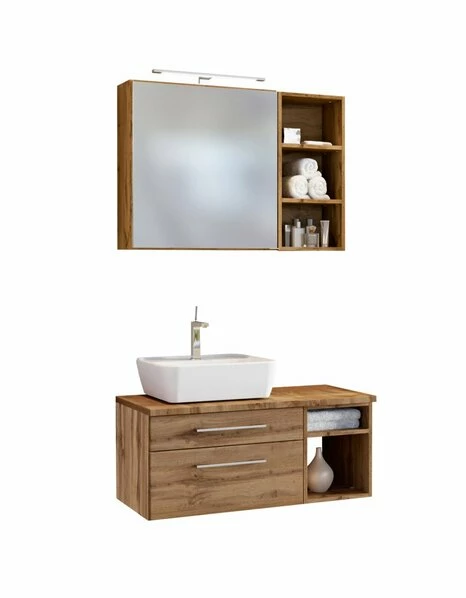 3-teiliges Badmöbel-Set DAVOS - Wotaneiche - 90 Cm Breit - Becken Links 3 3-teiliges Badmöbel-Set DAVOS - Wotaneiche - 90 Cm Breit - Becken Links