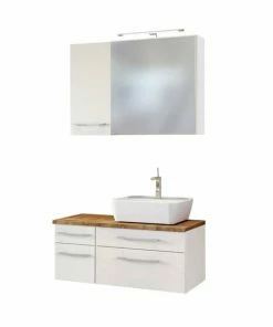 3-teiliges Badmöbel-Set DAVOS - Weiß - 90 Cm Breit - Becken Rechts