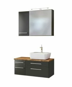 3-teiliges Badmöbel-Set DAVOS - Grau - 90 Cm Breit - Becken Rechts