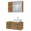 3-teiliges Badmöbel-Set DAVOS - Wotaneiche- 90 Cm Breit - Becken Rechts