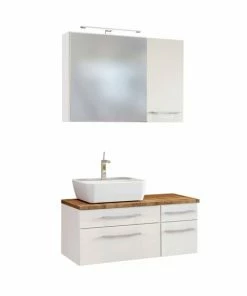 3-teiliges Badmöbel-Set DAVOS - Weiß - 90 Cm Breit - Becken Links