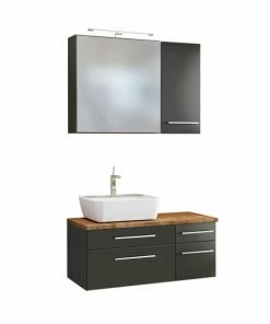 3-teiliges Badmöbel-Set DAVOS - Grau - 90 Cm Breit - Becken Links