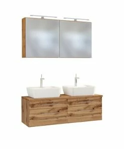 3-teiliges Badmöbel-Set DAVOS - Wotaneiche - 120 Cm Breit