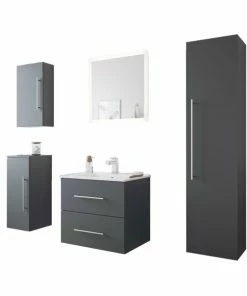 5-teiliges Badmöbel-Set - Anthrazit Seidenglanz - LED-Beleuchtung