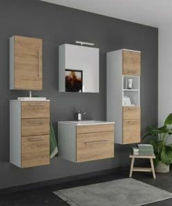 5-teiliges Badmöbel-Set VIVA 60 - Eiche Hell - Weiß