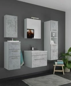 5-teiliges Badmöbel-Set VIVA 60 - Beton-Optik - Weiß