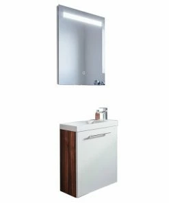 3-teiliges Badmöbel-Set ALEXO - Walnuss-weiß - Mit Beleuchtung