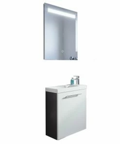 3-teiliges Badmöbel-Set ALEXO - Weiß-anthrazit - Mit Beleuchtung