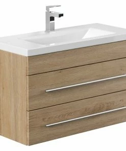 Waschtisch PORTUS - Eiche Hell - Mit Waschbecken - 2 Schubkästen - 80 Cm