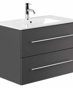 Waschtisch HOMELINE - Anthrazit Seidenglanz - Mit Waschbecken - 80 Cm