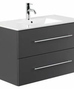 Waschtisch Homeline - Anthrazit Seidenglanz - Mit Waschbecken - 90 Cm