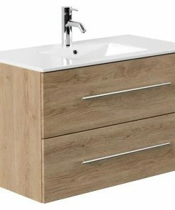 Waschtisch HOMELINE - Eiche Hell - Mit Waschbecken - 90 Cm