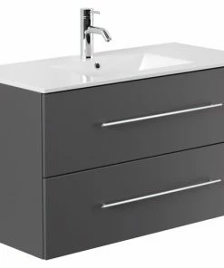 Waschtisch HOMELINE - Anthrazit Seidenglanz - Mit Waschbecken - 100 Cm