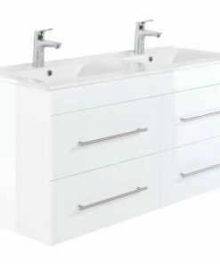 Doppelwaschtisch HOMELINE - Weiß Hochglanz - 2 Waschbecken - 120 Cm