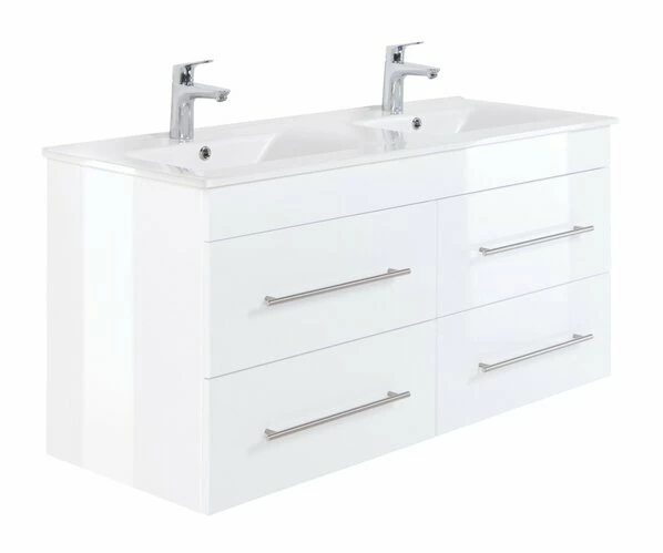 Doppelwaschtisch HOMELINE - Weiß Hochglanz - 2 Waschbecken - 120 Cm 3 Doppelwaschtisch HOMELINE - Weiß Hochglanz - 2 Waschbecken - 120 Cm