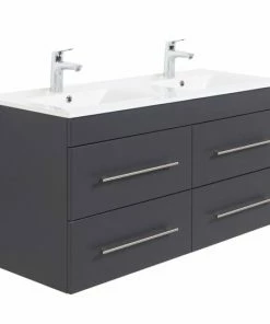 Doppelwaschtisch HOMELINE - Anthrazit Seidenglanz - 2 Waschbecken - 120 Cm