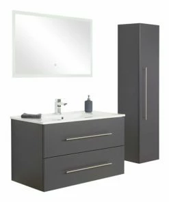 3-teiliges LED-Badmöbel-Set HOMELINE - Anthrazit Seidenglanz - 100 Cm